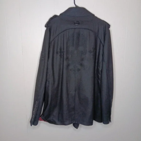 Affliction Coat Mens 2X Black Premium Skull Double Breasted Wool Grunge Goth